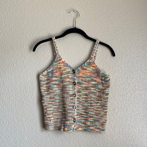 RSQ Spaghetti Knit Tank Button Up Crop Top Size Large